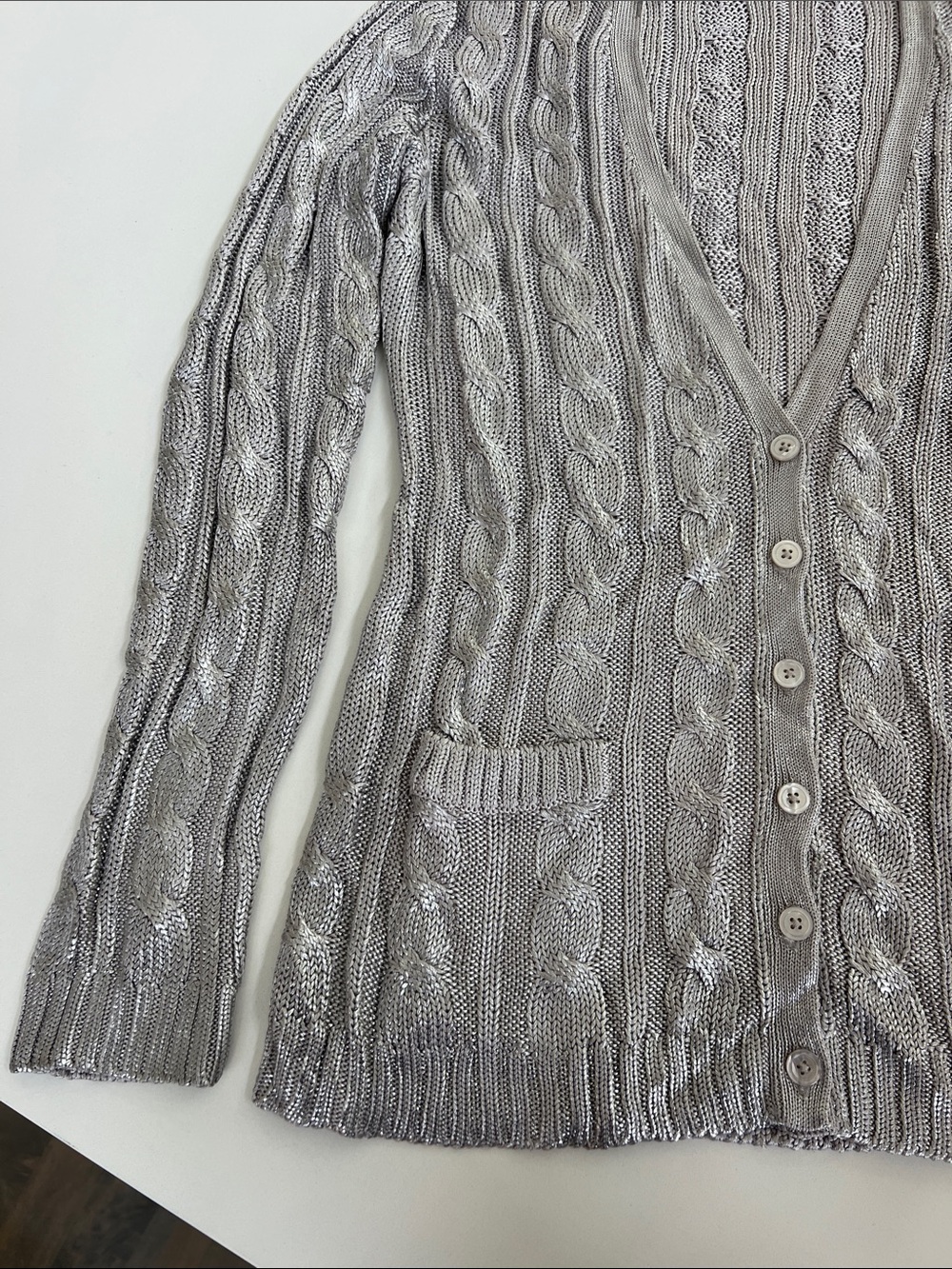 Ralph Lauren black label silver metallic cardigan long sleeve v-neck sweater L - Picture 3 of 6